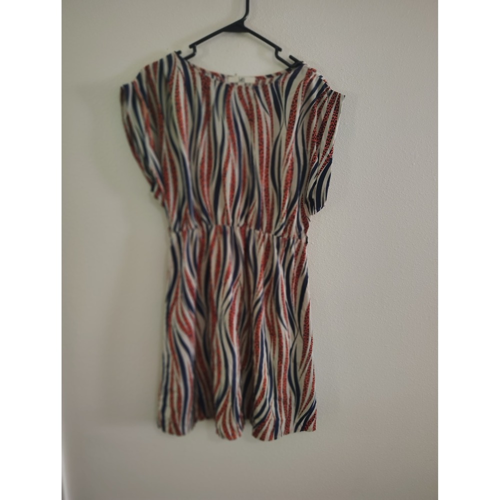 YA Los Angeles Womens Large Abstract Wave Print Elastic Waist Mini Dress Navy‎